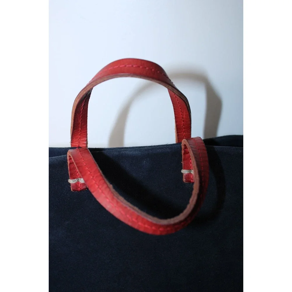 Clare V. Women's Small Navy Blue Red Suede Magnet Closure Bag - Picture 13 of 14